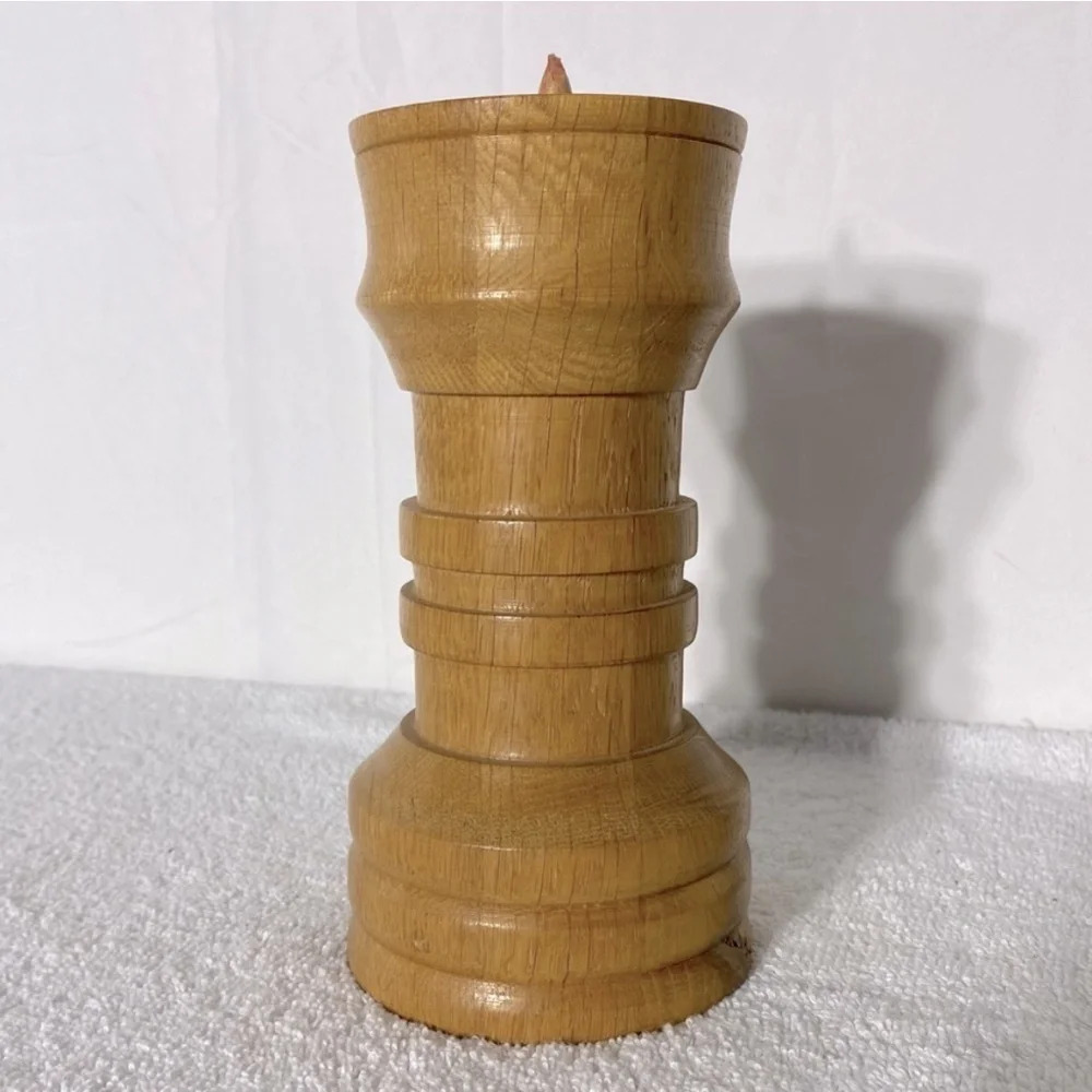 Vintage Wooden Handmade Candle Holder Stand Scandinavian Modern MCM Brutalist